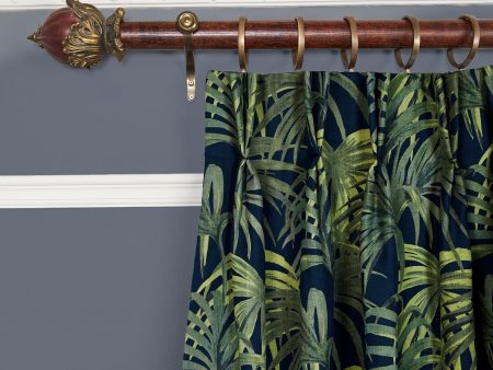 PALMERAL Cotton Linen Curtain - Midnight & Green Sale