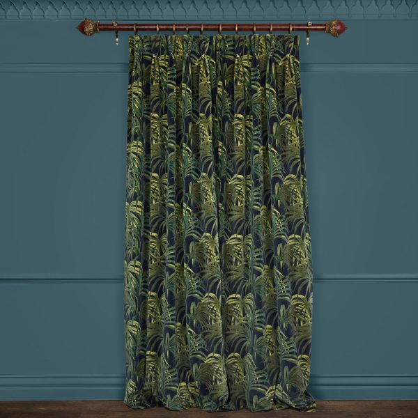 PALMERAL Velvet Curtain - Midnight & Green Online Hot Sale