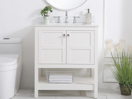 30 Inch Single Bathroom Vanity In White With Backsplash For Sale