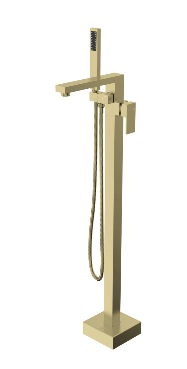 Henry Floor Mounted Roman Tub Faucet With Handshower In Brushed Gold Hot on Sale