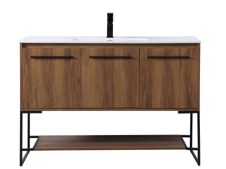 48 Inch Single Bathroom Vanity In Walnut Brown on Sale