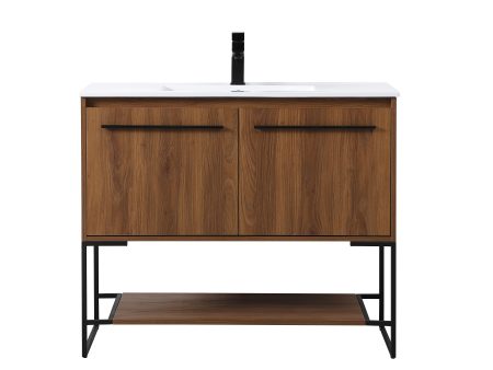 40 Inch Single Bathroom Vanity In Walnut Brown Cheap