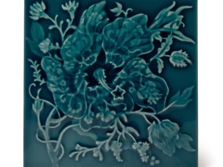 ARTEMIS HIBISCUS Relief Tiles Sample - Teal For Sale