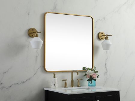 Soft Corner Metal Square Mirror 30X30 Inch In Brass Online now