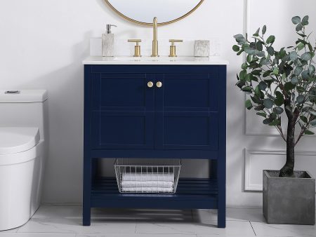 30 Inch Single Bathroom Vanity In Blue With Backsplash on Sale