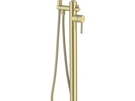 Steven Floor Mounted Roman Tub Faucet With Handshower In Brushed Gold Supply