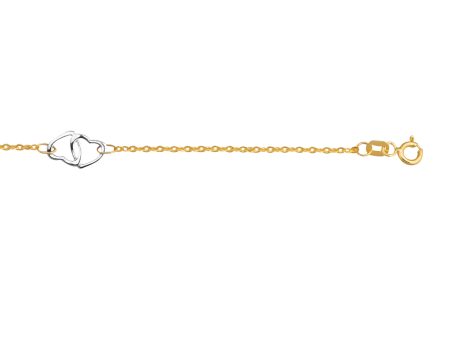 14K Two-tone Gold Interlocking Heart Anklet on Sale