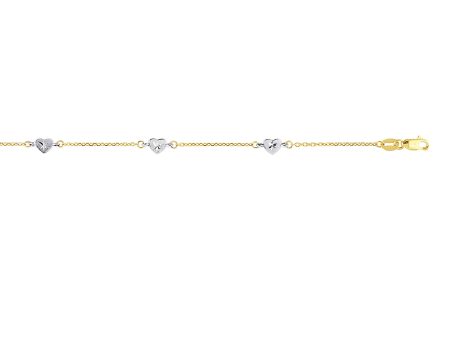 14K Two-tone Gold Heart Station Anklet For Discount