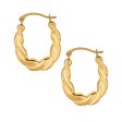 10K Gold Puffy Scalloped Oval Hoop Earring For Sale