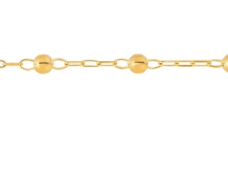 14K Gold Dangle Heart and Bead Station Anklet For Discount