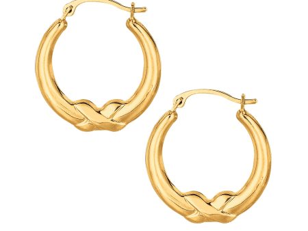 10K Gold Polished X Detail Hoop Earring Online now