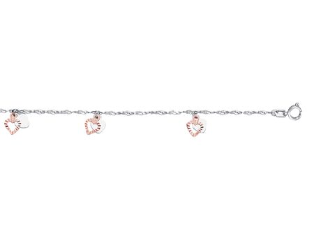 14K Two-tone Gold Dangle Heart Anklet on Sale