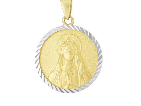 14K Two-tone Gold Blessed Mary Religious Medal For Cheap