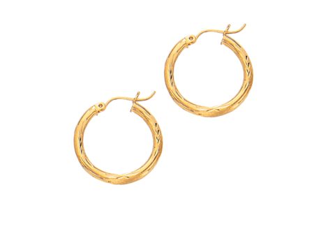 10K Gold 2x15mm Diamond Cut Hoop Earring For Cheap