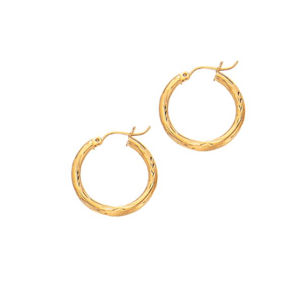 10K Gold 2x15mm Diamond Cut Hoop Earring For Cheap