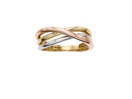 14K Tri-color Gold Crossover Ring For Discount