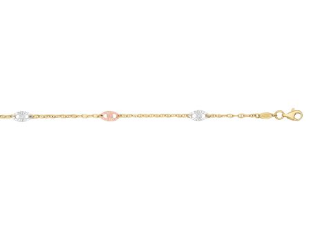 14K Tri-color Gold Diamond Cut Anklet Sale