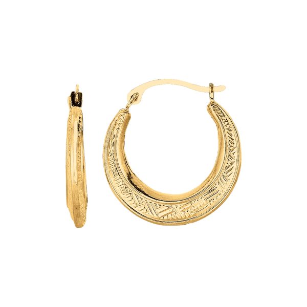 10K Gold Diamond Cut Etched Pattern Hoop Earring For Discount