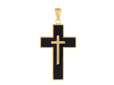 14K Gold Black Enamel Cross Fashion