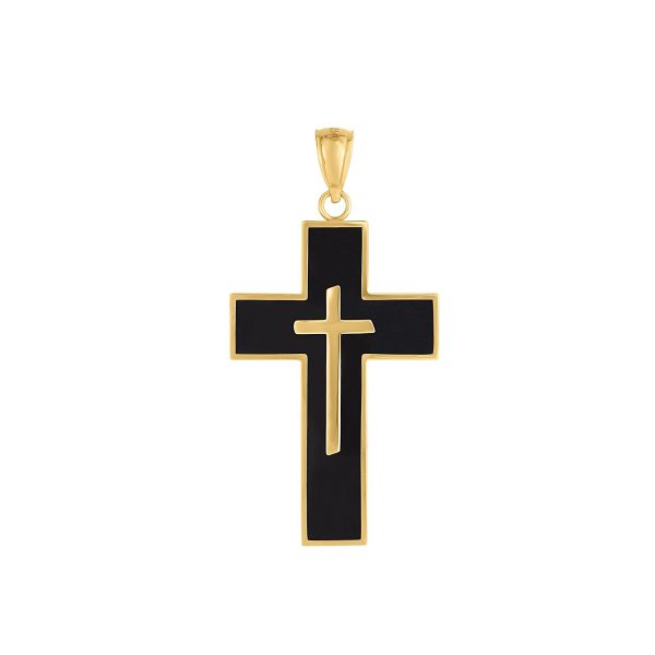 14K Gold Black Enamel Cross Fashion