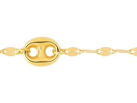 14K Gold Mirror Chain and Puffed Mariner Station Anklet Supply