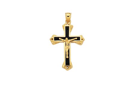 14K Gold Black Enamel Crucifix Cross Discount