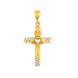 14K Gold Heart Detail Cross For Sale