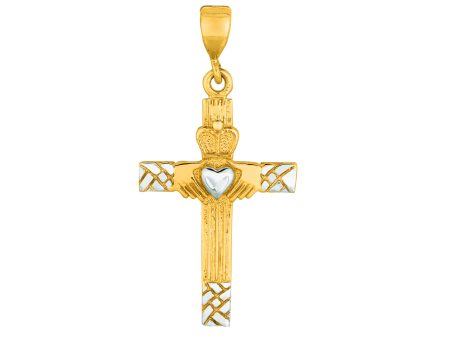 14K Gold Heart Detail Cross For Sale