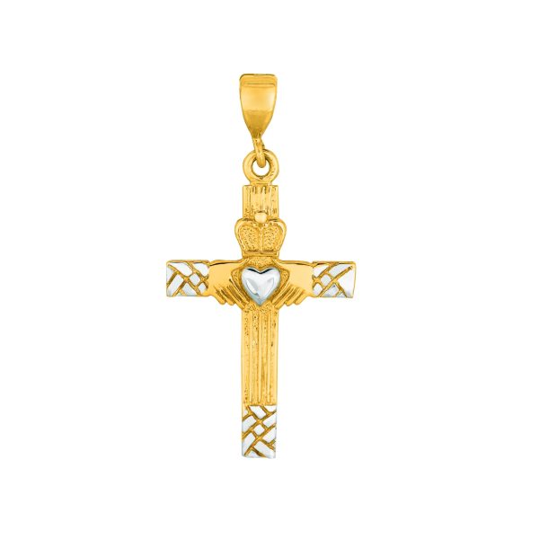 14K Gold Heart Detail Cross For Sale