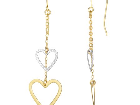 10K Gold Double Heart Drop Earring Hot on Sale