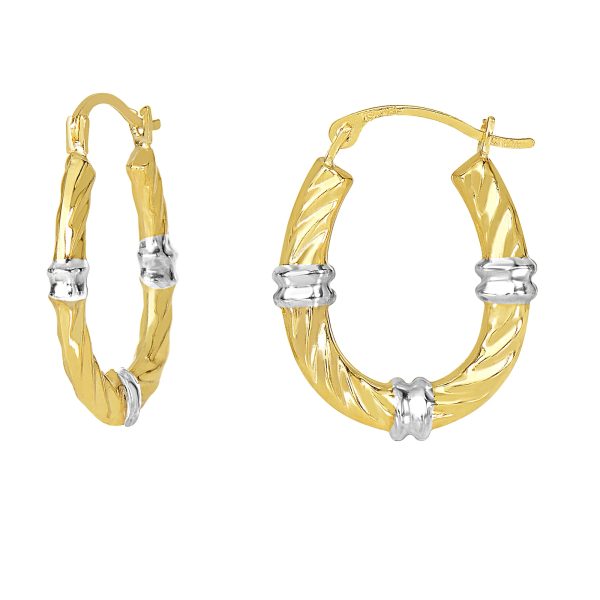 10K Gold Station Hoop Earring For Sale