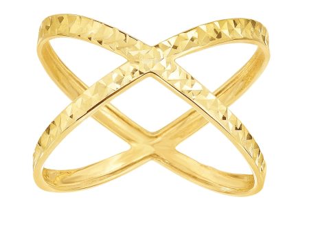 14K Gold Diamond Cut CrissCross Ring For Sale