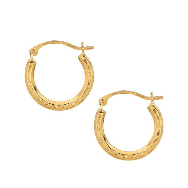 10K Gold Mini Diamond Cut Hoop Earring Online now