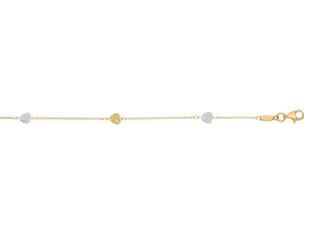 14K Two-tone Gold Diamond Cut Heart Anklet Supply